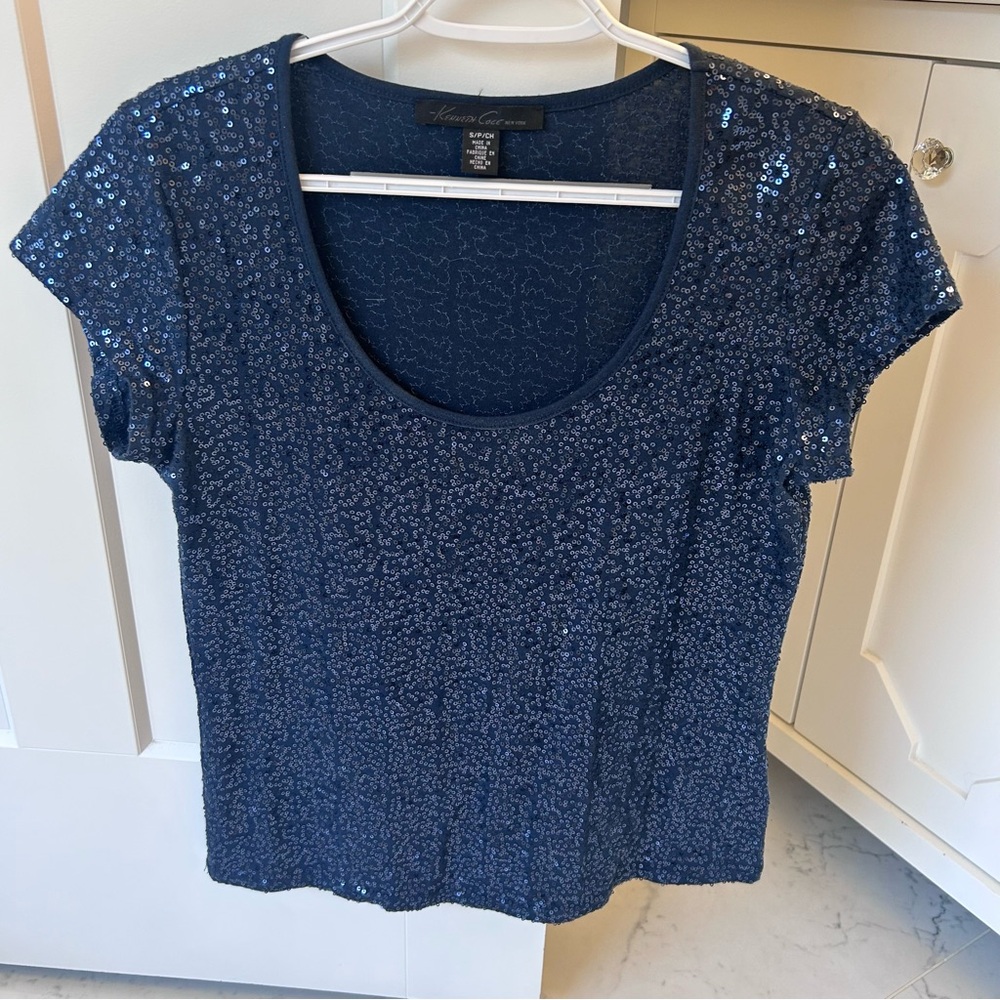 Kenneth Cole New York Navy sequin fitted top
